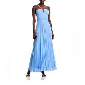 Elegant Blue Pleated Maxi Dress